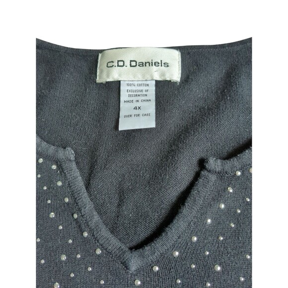C.D. Daniels Womens Black 1X Sweater Bedazzled With Rhinestones - Picture 3 of 10